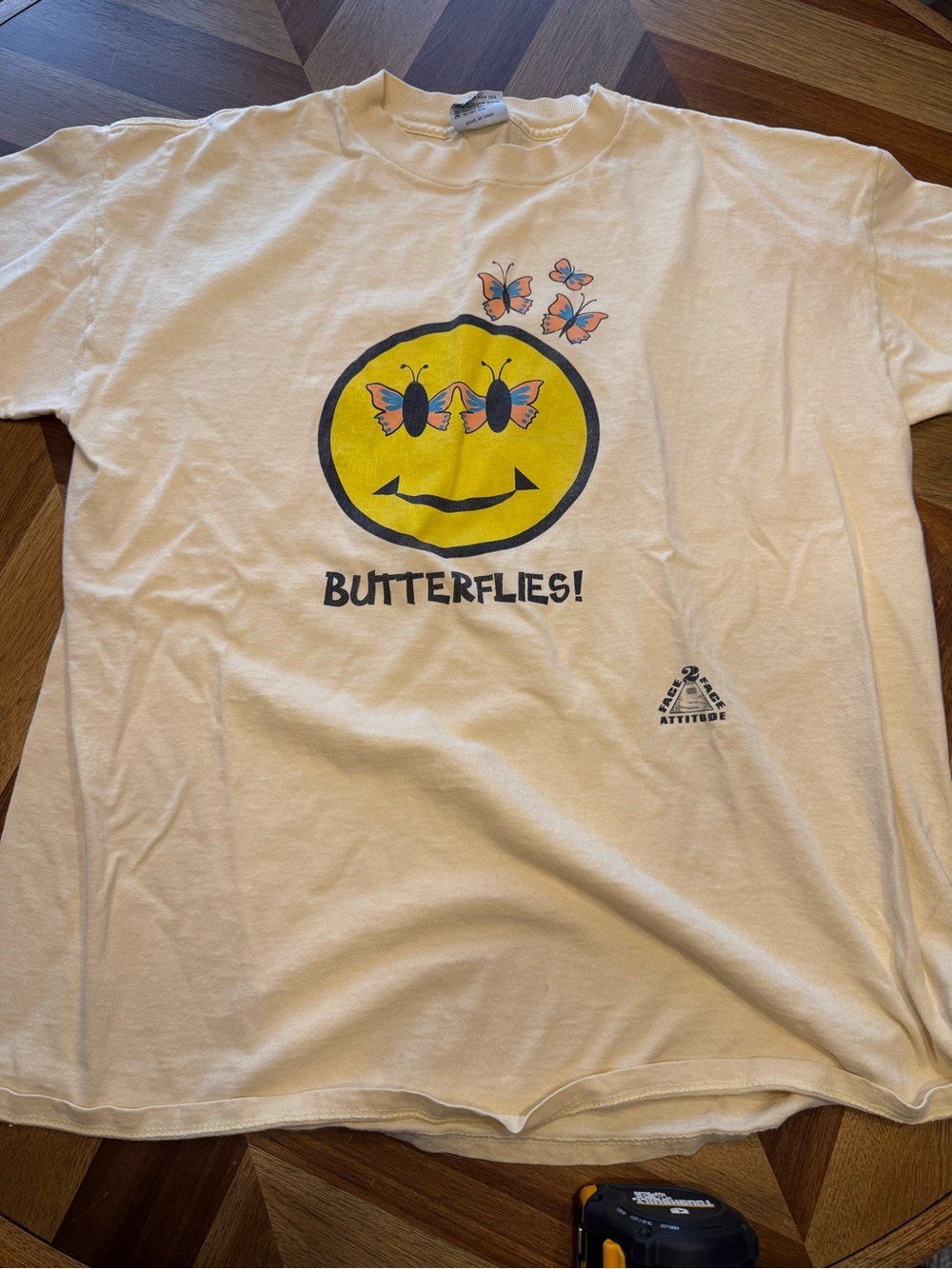 Face 2 Face Attitude Butterflies! Smiley Face yellow tshirt FLAW